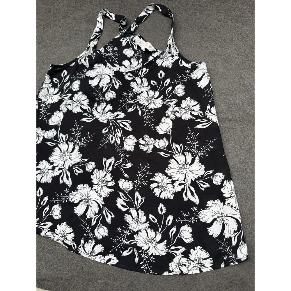 5/$25 pink republic top Small M Black floral White Flowers Chiffon A6